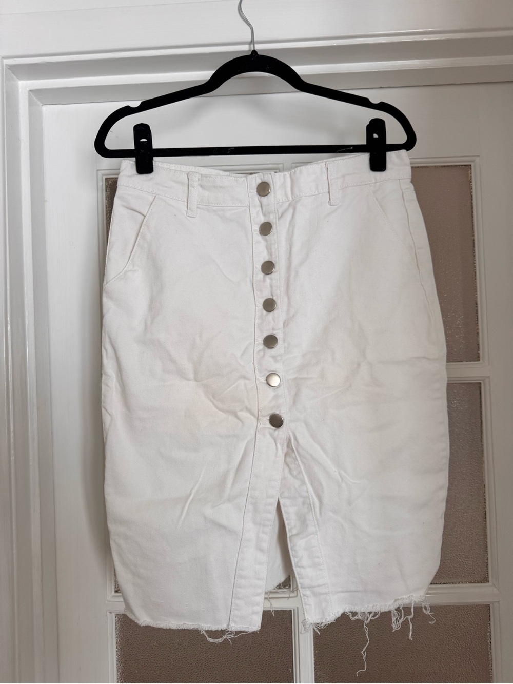 Forever 21 White Denim Skirt with Button-Front Detail